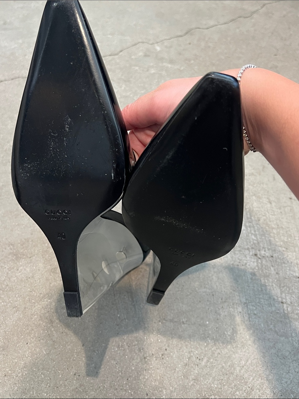 Gucci Black Patent Pointed Pumps with Clear Wedge - Picture 8 of 9